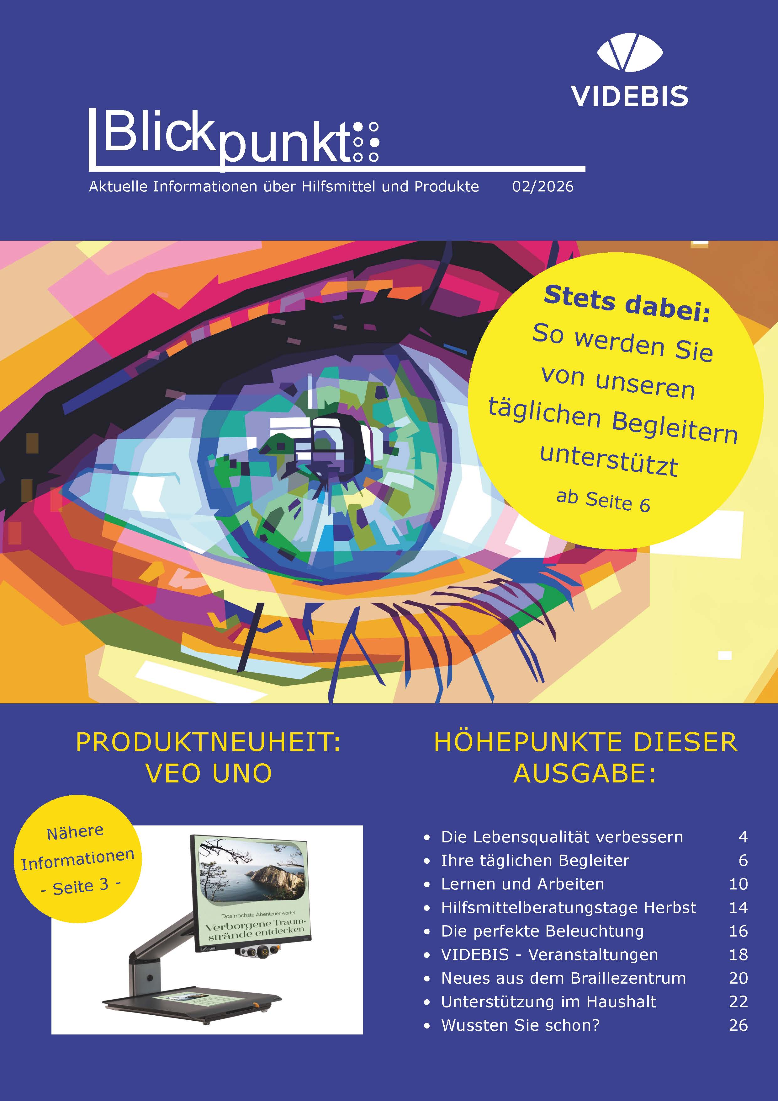 Blickpunkte Cover: Gro&szlig;es Comic-Auge schaut auf St&ouml;rer ,,Stehts dabei: So werden SIe von unseren t&auml;glichen Begleitern unterst&uuml;tzt - Seite 6''