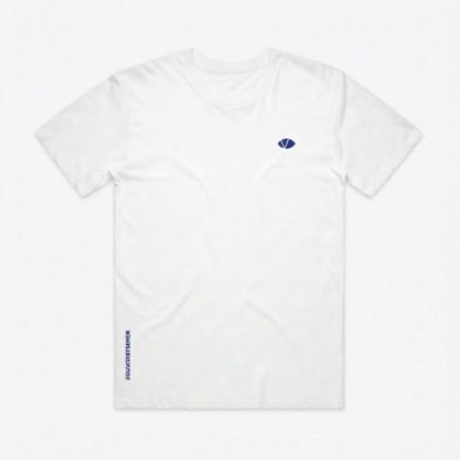 Produktfoto Ein weißes T-Shirt mit blauem VIDEBIS Auge auf der Brust