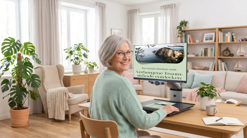 Eine lächelnde Frau bedient den VEO UNO zu Hause